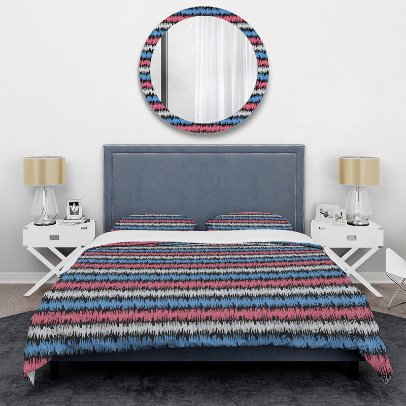 Multicolore à rayures Ikat - ensemble de housse de couette abstrait - microfibre de polyester