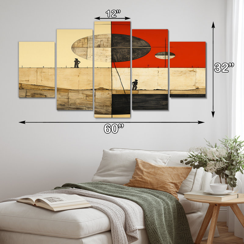 Time Capsule Vintage Illustration III - impression sur toile géométrique moderne - 5 panneaux