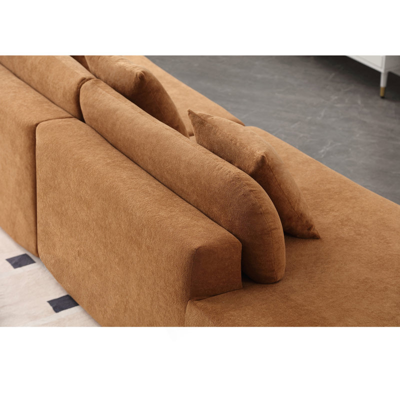 Canapé combiné moderne incurvé avec tissu éponge, conception ergonomique, aucun assemblage requis, comprend trois coussins.