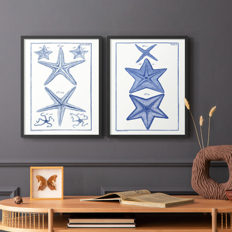 «Blue Sea Stars», reproduction encadrée de qualité supérieure - prête à être accrochée - aucun clou requis - aucun clou requis