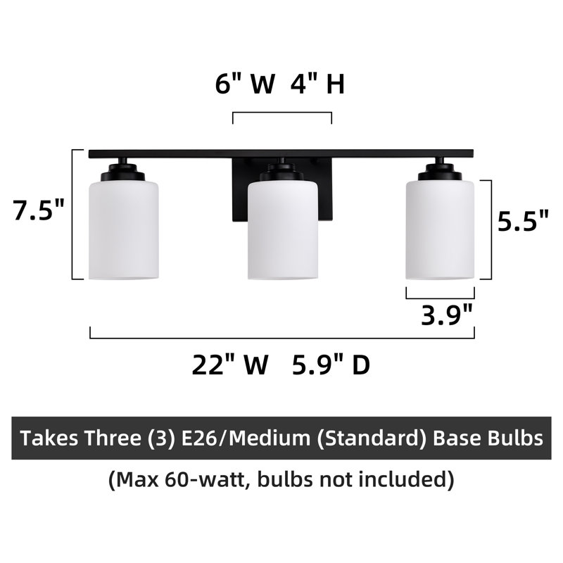 Burdene Dimmable Vanity Light, Matte Black, 3