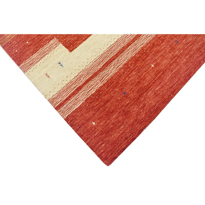 Wool Striped Area Rug in Red, Rectangle 6' x 9'