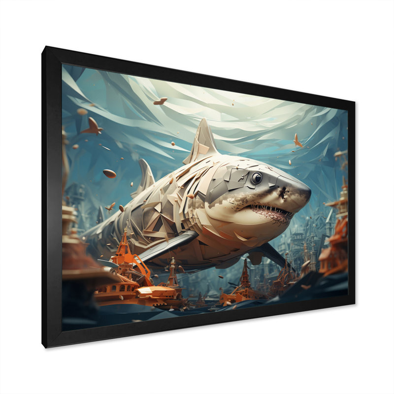 " Shark Coastal Guardian ", Black Single Picture Framed, 30" H x 40" W x 1.5" D