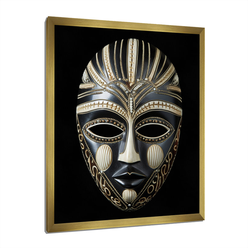 Masque africain Ethnical Traditional, Cadre doré à une seule photo, H 44 po x l 34 po x P 1,5 po