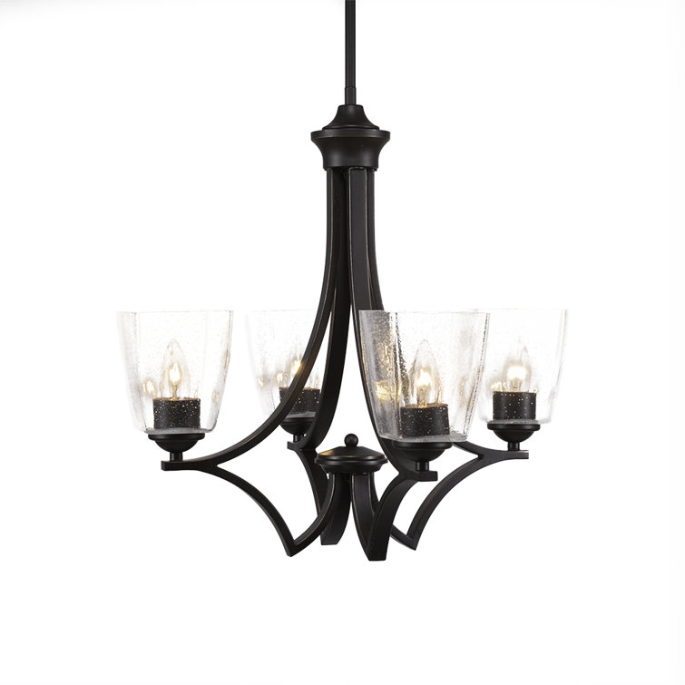 Zilo 4 Light Uplight Chandelier Shown In Dark Granite Finish With 4.5” Square Clear Bubble Glass