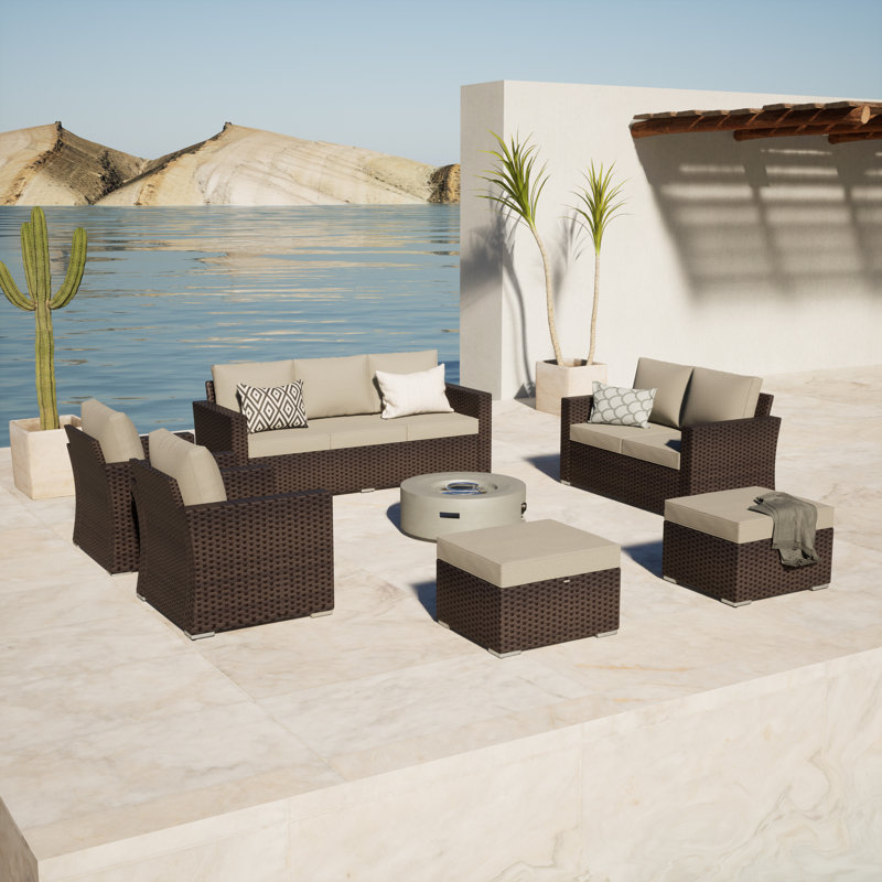 Shanden Wicker 5 - Person Patio Conversation Sets with Cushions