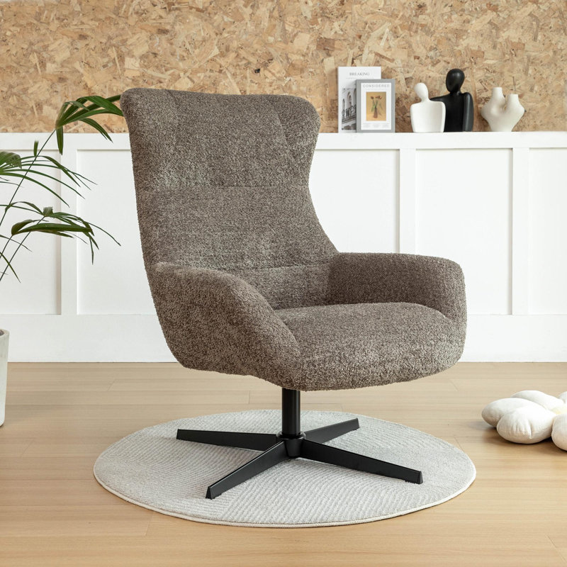 Fauteuil d'appoint pivotant en tissu Dexi avec pieds en acier, Tissu espresso