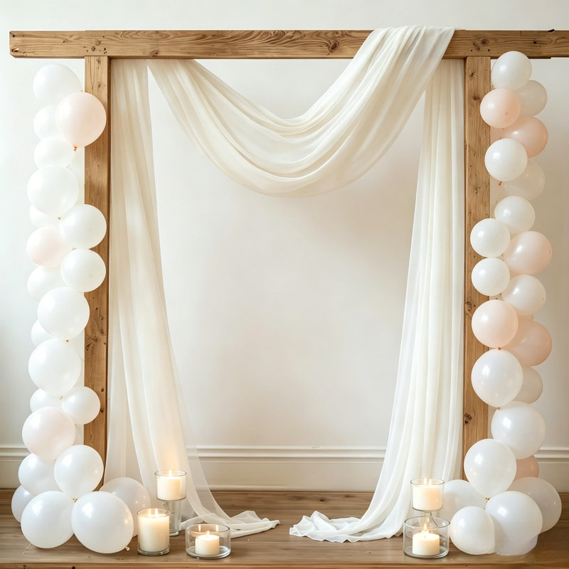 2 panneaux de voilage en mousseline de soie transparente 18 pi 2 panneaux, tissu de voile beige fluide pour rideau de toile de fond, décor de cérémonie d'arcade, cantonnière de fête, fond de cabine de photographie