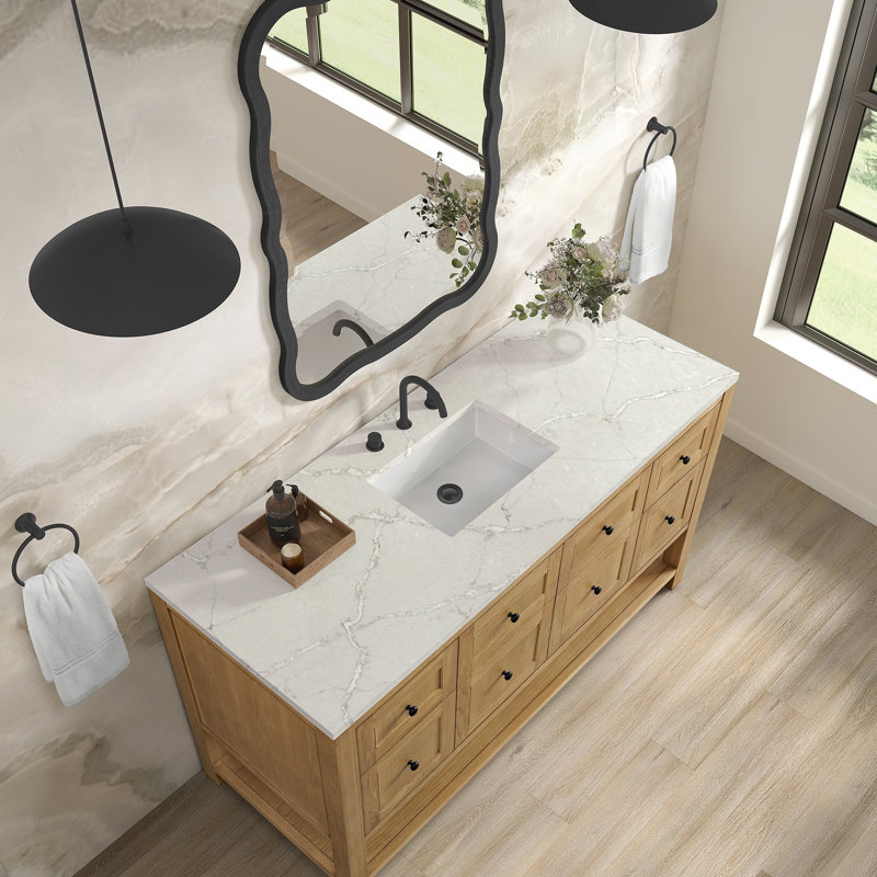 Breckenridge 60'' W Single Vanity, Victorian Silver Silestone, Light Natural Oak, Widespread