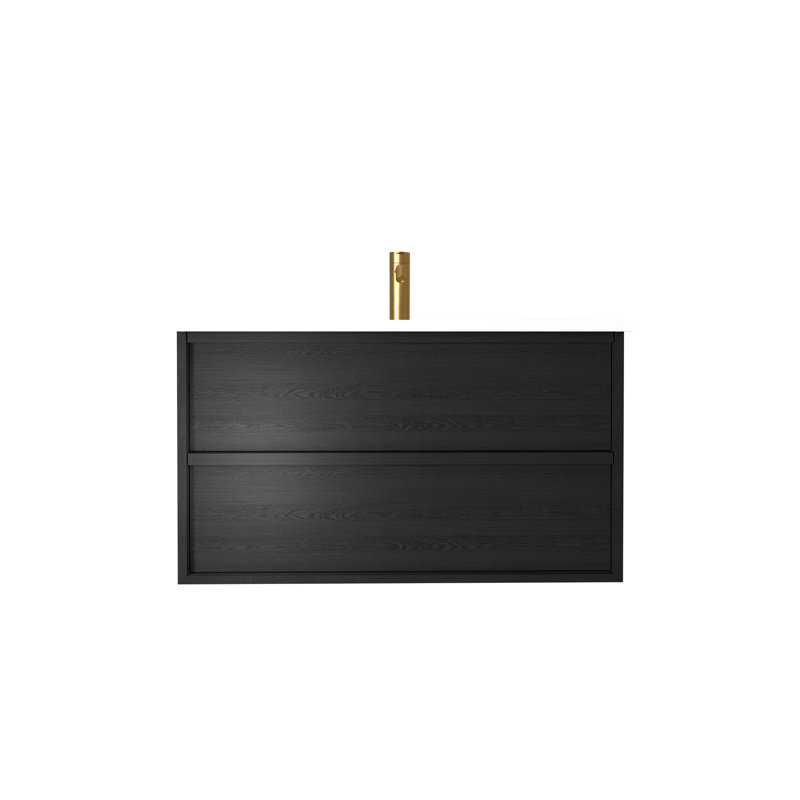 Mid-Century Modern Wall-Mounted Vanity With Soft-Close Drawers & Ceramic Sink, 23"