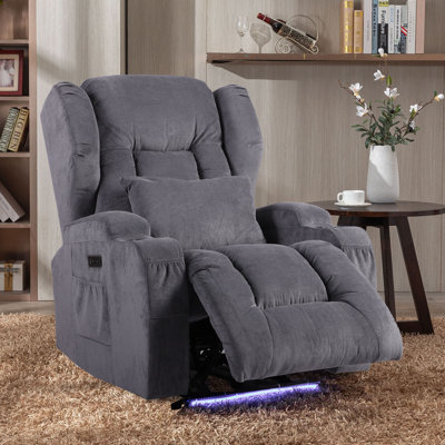 Fauteuil inclinable électrique avec massage et chaleur, fauteuil inclinable de cinéma maison avec lumière ambiante, fauteuil inclinable électrique avec port USB, porte-gobelets, poche latérale