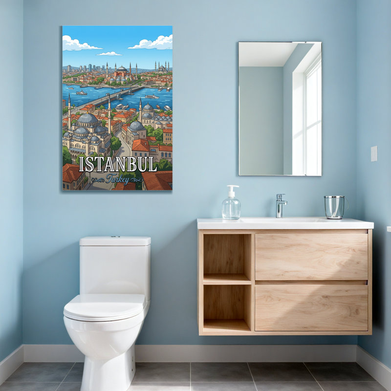 Paysages et paysages urbains Paysage urbain avec mosquées et pont, H 40 po x l 28 po