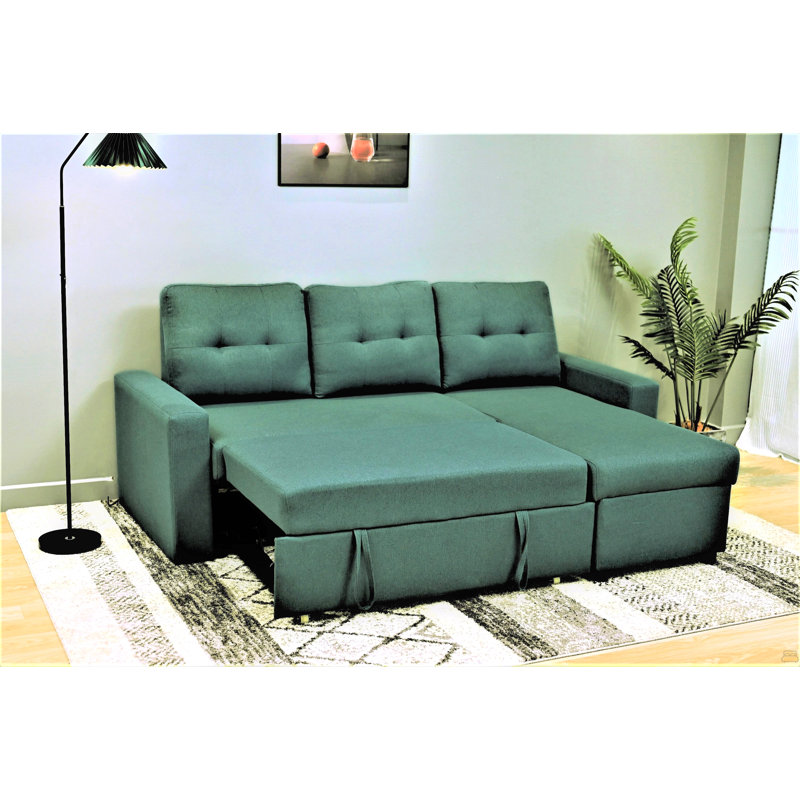Canapé-lit modulaire convertible en forme de L, mobilier d'appartement élégant, canapé-lit escamotable pour petits espaces et salons, vert bleuâtre