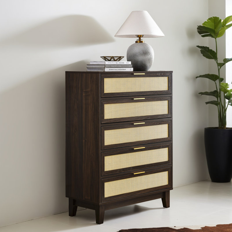 Baudilio Dresser with 5 Drawers And Metal Handles, Walnut