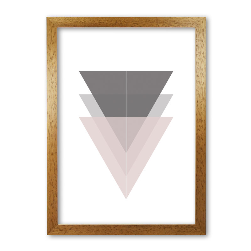 Black, Grey And Pink Abstract Triangles - Print, 30 cm H x 21 cm W x 5 cm D, Honey Oak Frame