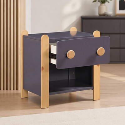 Table de chevet contemporaine bicolore avec tiroir lisse et étagère ouverte, meuble de chambre en bois, 1 pièce