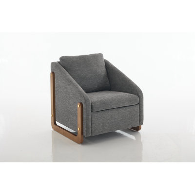 Chenille Upholstered Armchair with Wooden Side Frame