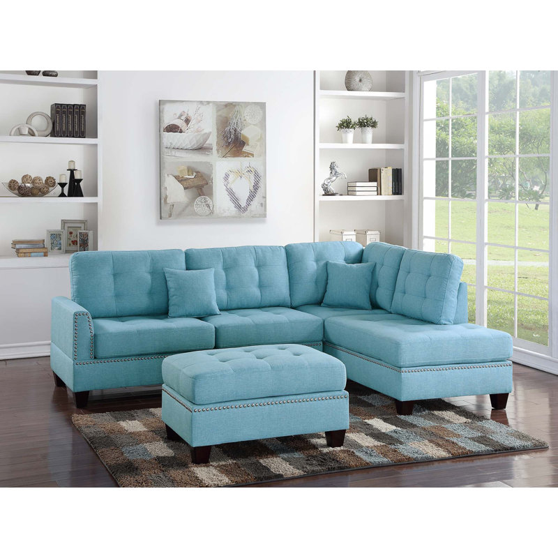Canapé modulaire réversible 3 pièces, Tissu bleu