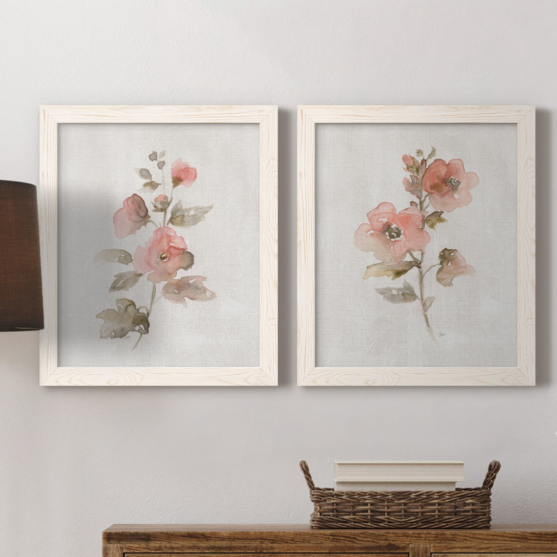 «Blush Sweetly I», ensemble de 2 reproductions d'art, Toile blanche encadrée