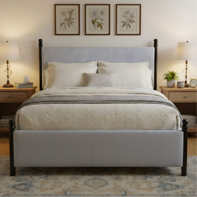 48-inch Striped Rubberwood Upholstered Bed,King