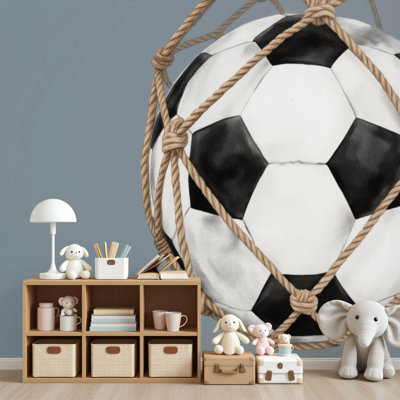 Papier peint adhésif peler et coller rétro murales de football pour chambre de garçon, soccer mural, H 69 po x l 96 po, papier mural amovible en PVC, adhésif pour le salon de la chambre des garçons
