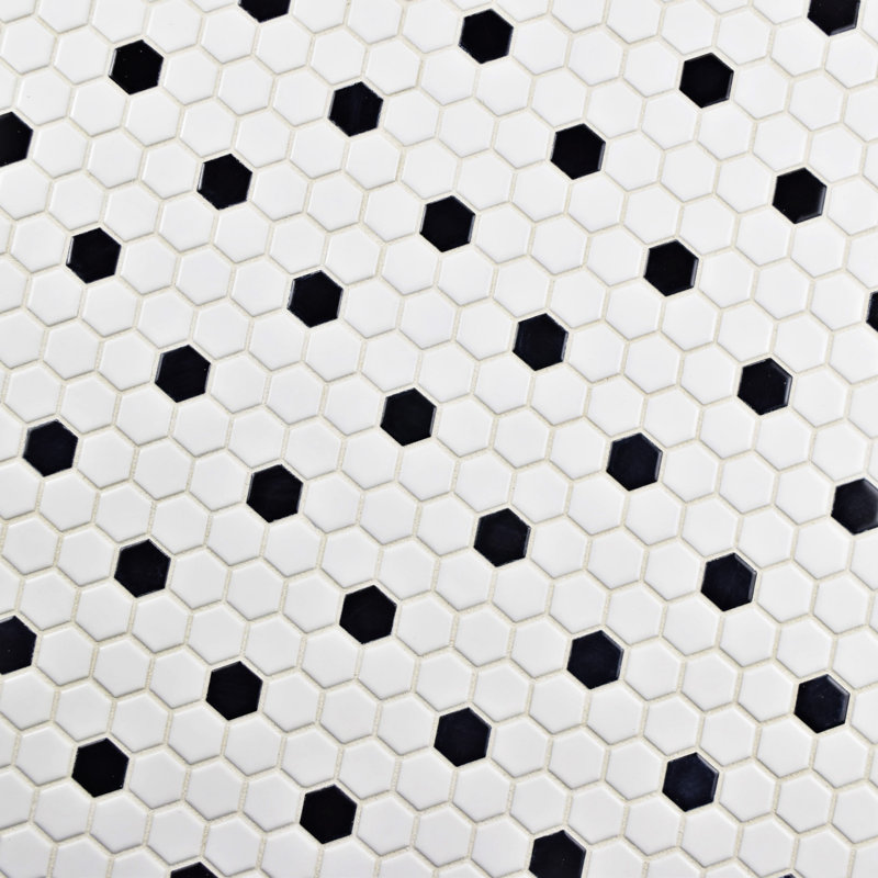 Metro 1" Hex Matte White with Black Dot 10-1/4" x 11-7/8" Porcelain Mosaic Tile