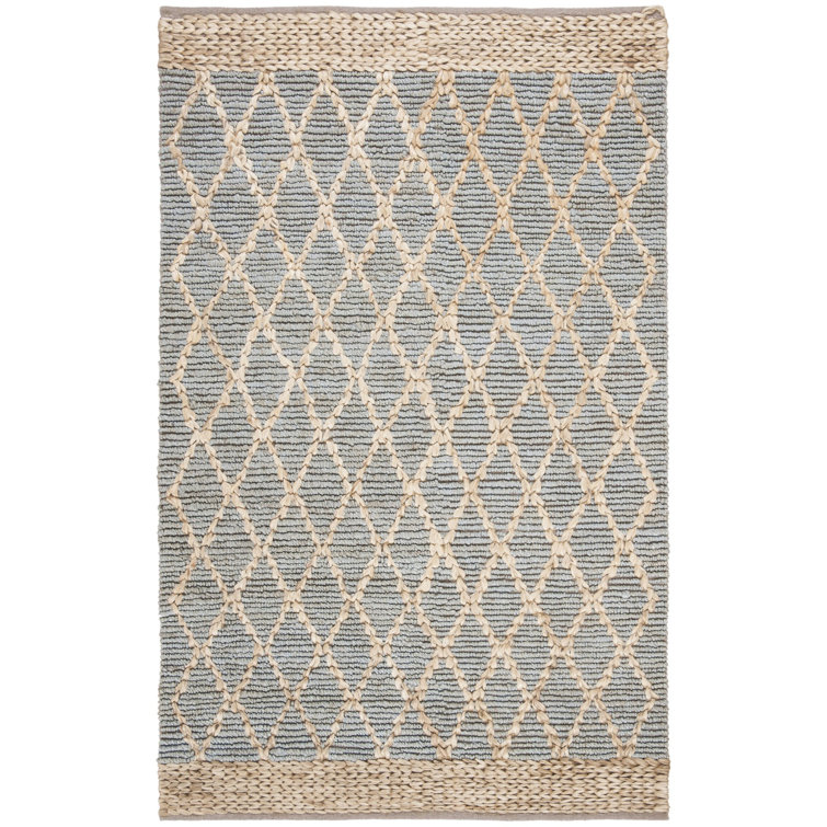 Alegria Natural Fiber Hand Loomed Jute/Cotton Geometric Rug in Light Blue/Brown