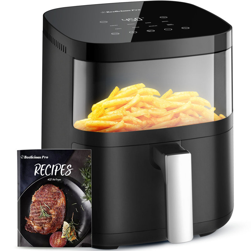 Friteuse à air 8-en-1 4 pte Beelorable, séchoir à air numérique 450F avec rappel de secousse, technologie Flavour-Lock, va au lave-vaisselle, pour 1 à 3 personnes, noir