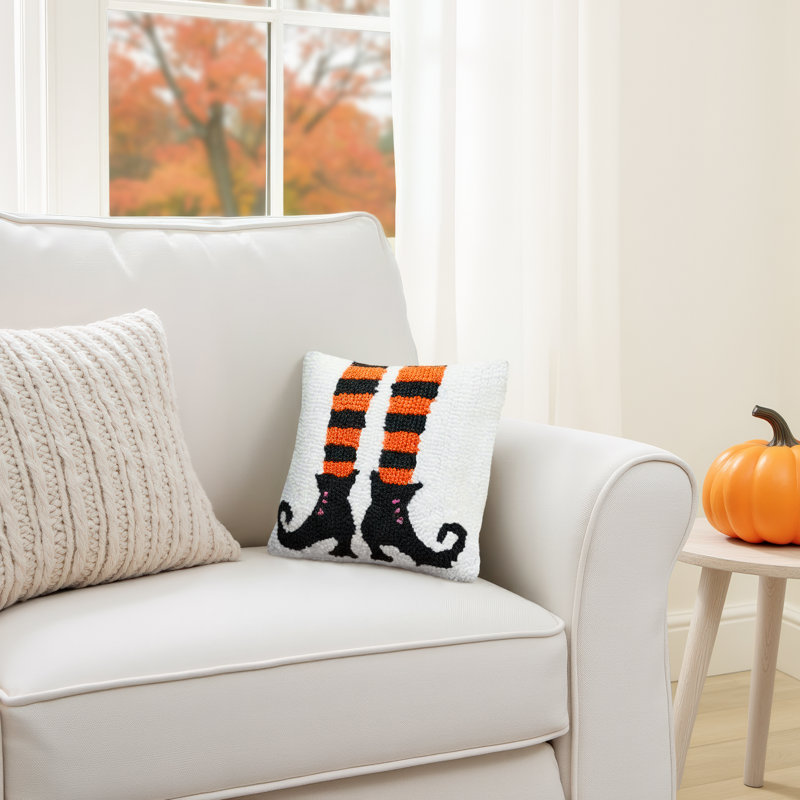 Witch Shoes Halloween Hooked Throw Pillow, Witch Shoes