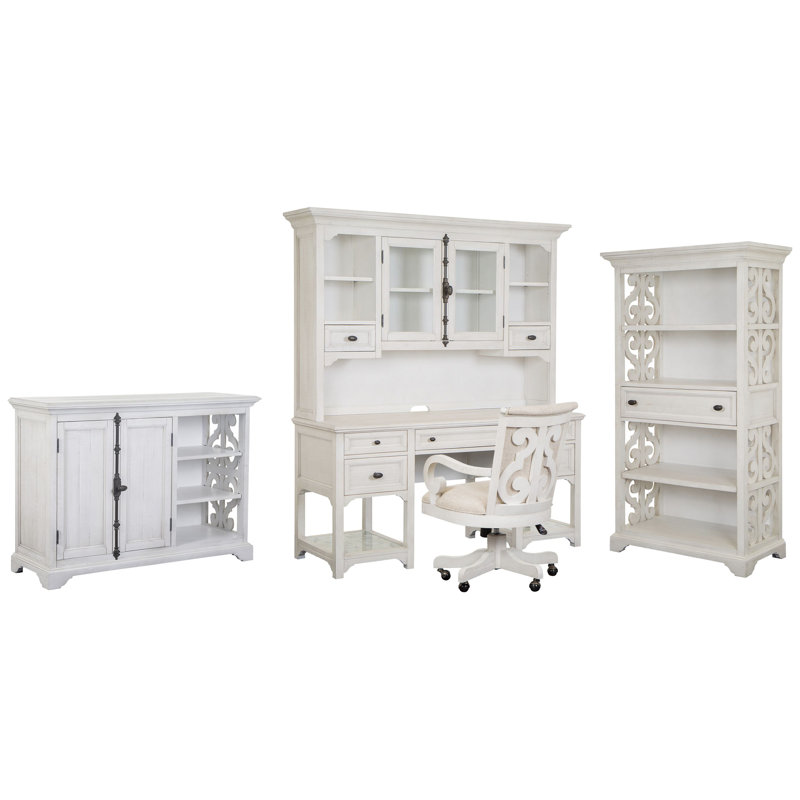 Bureau et huche Insa avec support d'imprimante et bibliothèque, 4 pièces: bureau, chaise, armoires de rangement,