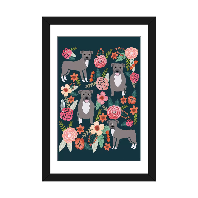 « y bull floral collage », impression sur toile tendue, H 32 po x l 24 po x P 1 po, Papier d'art encadré noir, Blanc