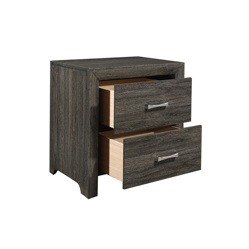 Table d'appoint de chambre à coucher au fini gris foncé, 2 tiroirs avec table de chevet contemporaine, 2 accents en métal