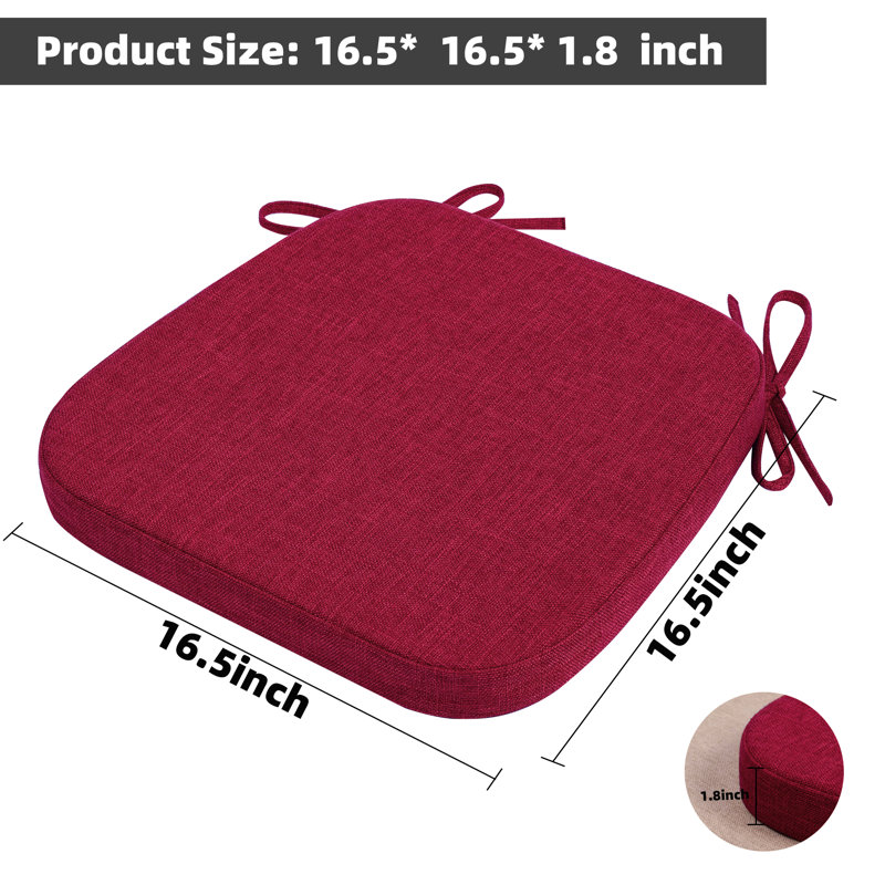 Coussin de chaise avec attaches pour chaise de salle à manger (ensemble de 6), Bourgogne