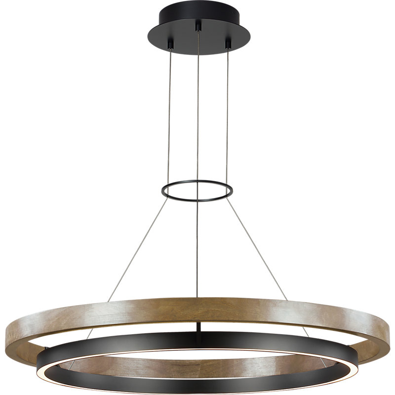 Grace 1 - Light LED Chandelier, 3.5" H x 35.8" W x 35.8" D, Matte Black, Weathered Oak