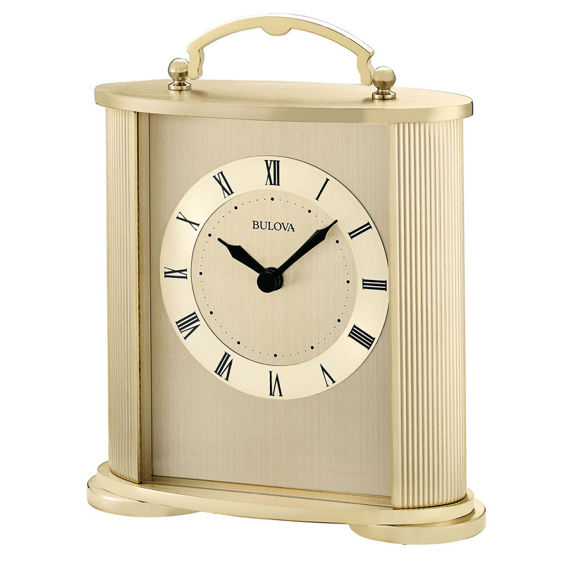 Arthur Roman Numeral Mirror Quartz Movement / Crystal Tabletop Clock in Gold