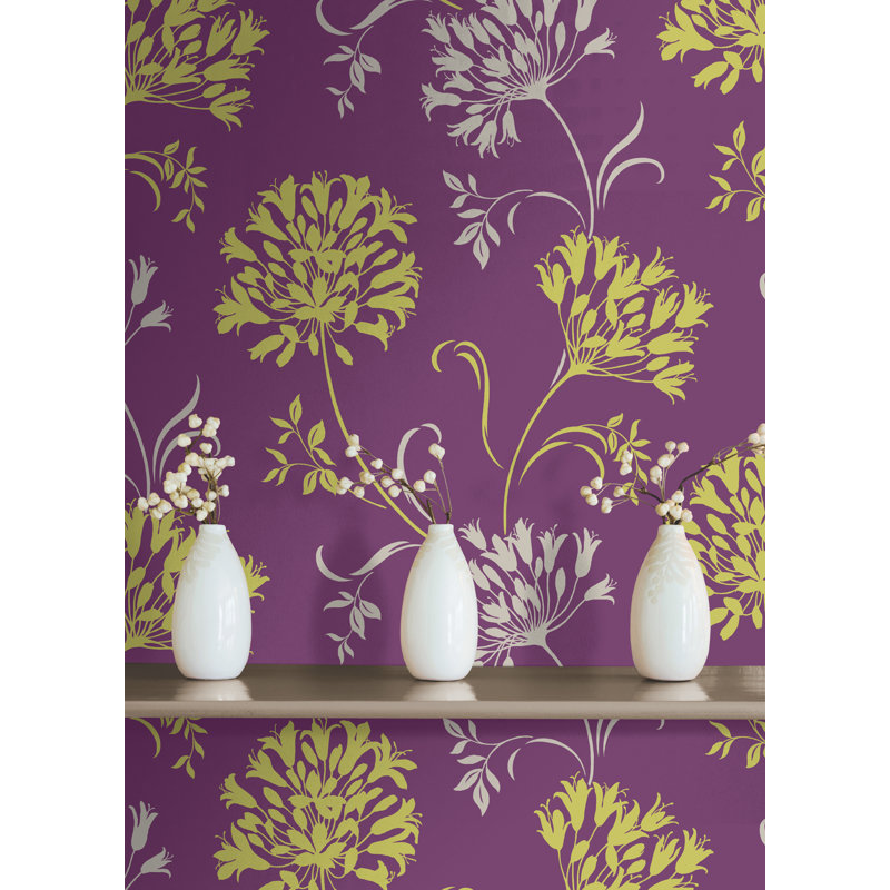 Rouleau de papier peint à silhouette 33 pi x 20,5 po Siilata, Mauve