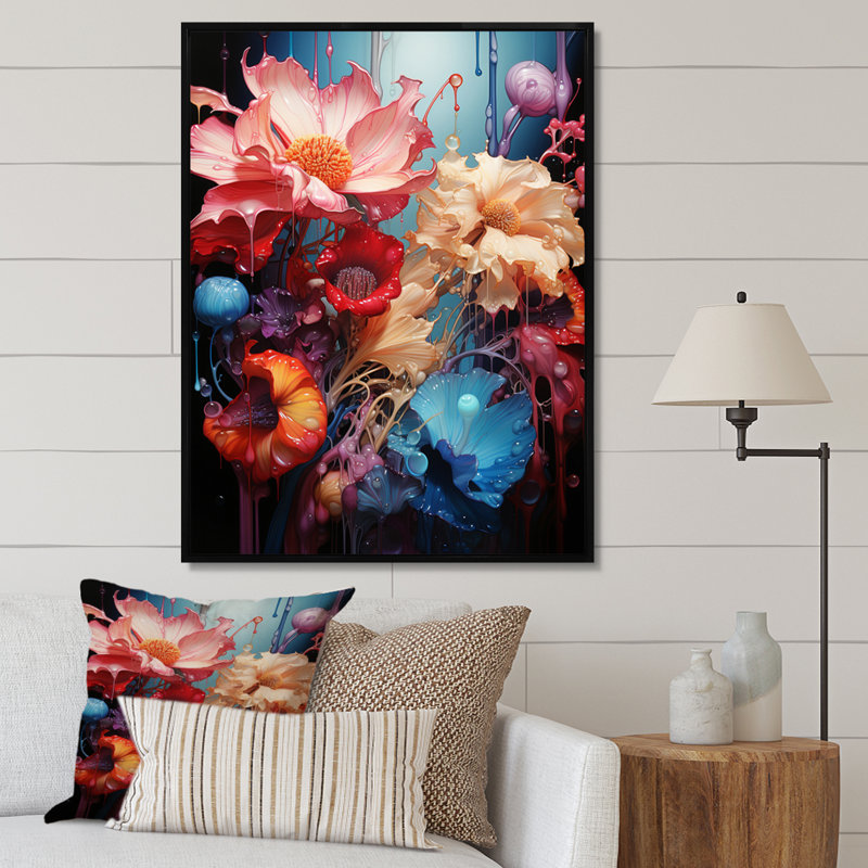 Abstractions florales, botaniques sur toile, H 20 po x l 12 po x P 1 po, Cadre flottant noir