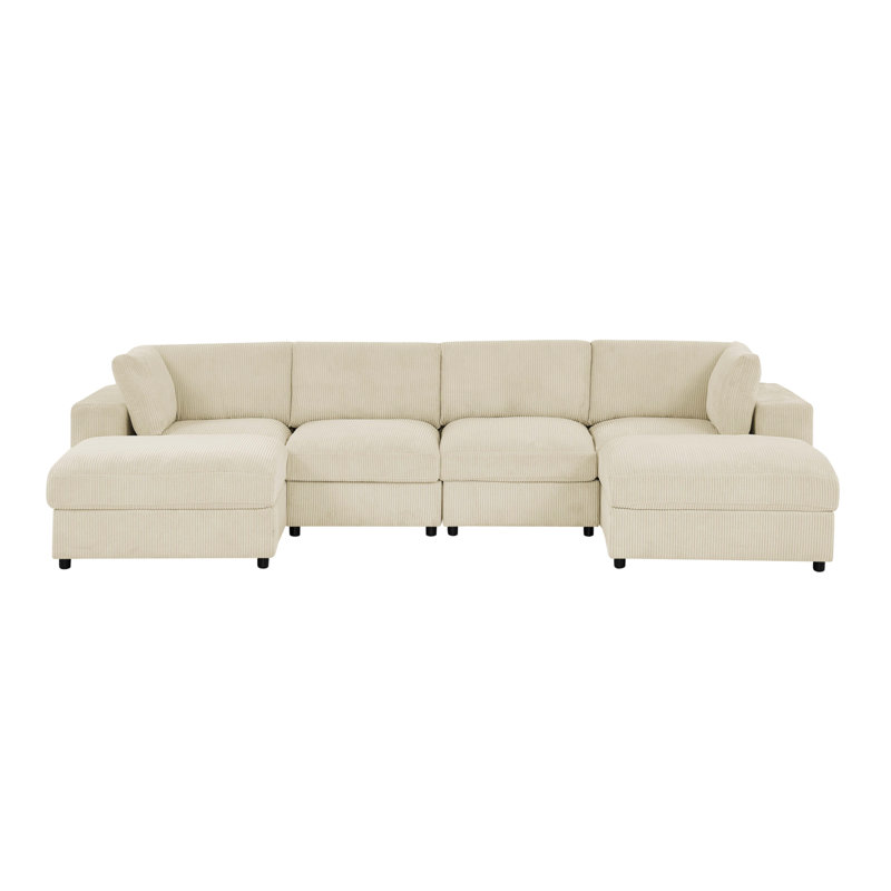 Canapé modulaire réversible en velours côtelé, Velours côtelé beige, 33" H x 132" W x 94" D, Beige