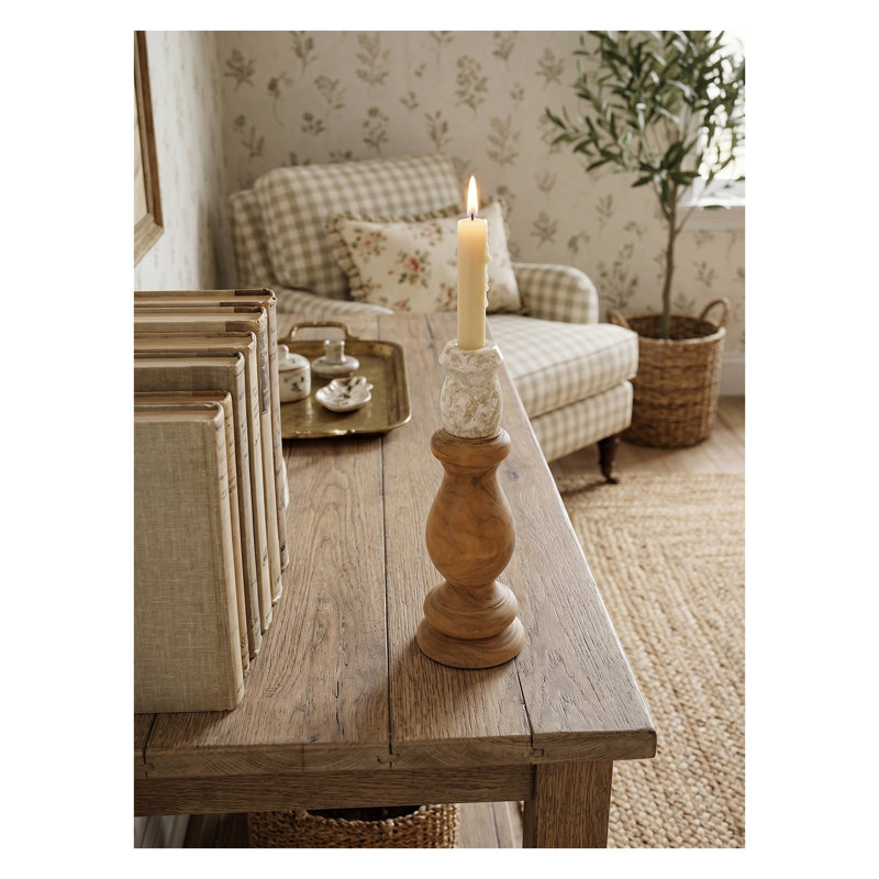 Porte-bougie en bois de teck 3,9 po x 3,9 po x 11,8 po