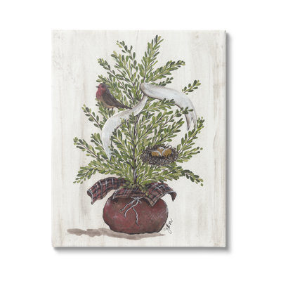 «Rustic Bird & Nest» saisonnier arbre en pot noir, estampe numérique encadrée, art par Julie Norkus