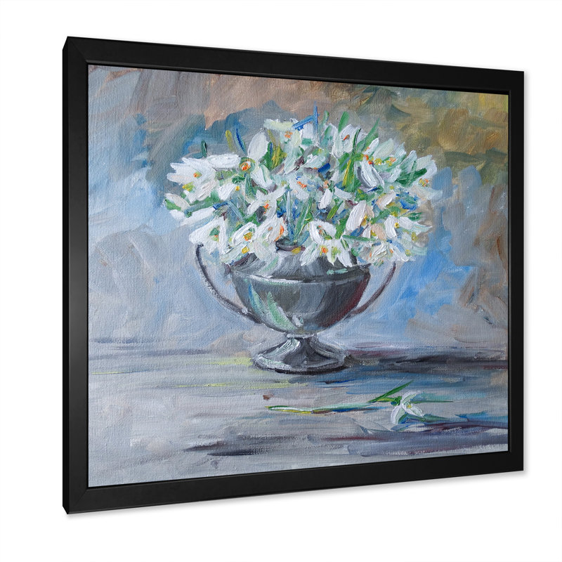 Bouquet Tender Spring First Snowdrops - Peinture, Cadre photo noir, H 16 po x l 16 po x P 1 po