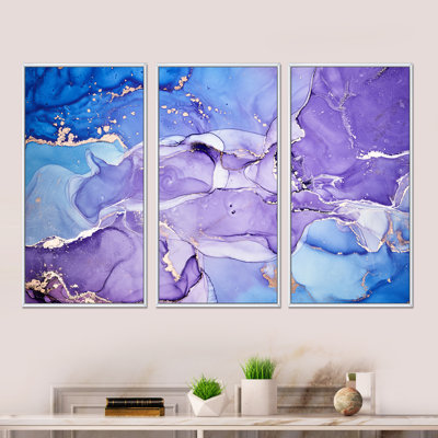 «Blue and Purple Abstract Marble I», reproduction de cadre photo sur toile 3 pièces