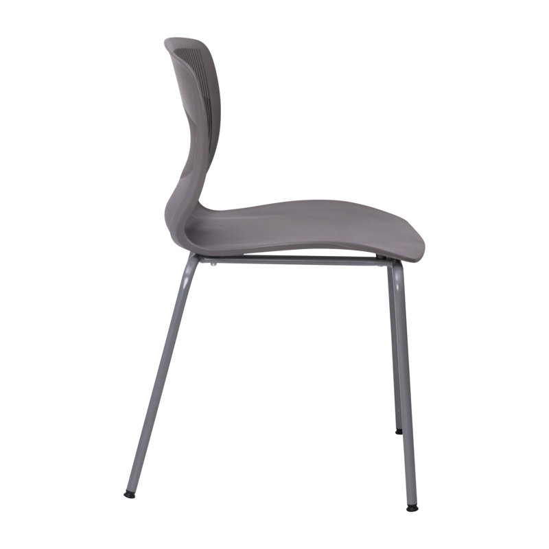 Gray Armless Metal Stacking Reception Chairs with Lumbar Support