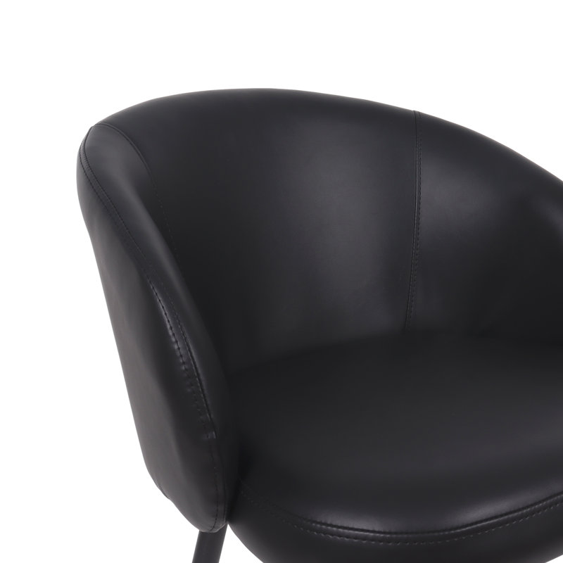 Looma Contemporary Modern Metal Vegan Leather Side Chair in Black, Black