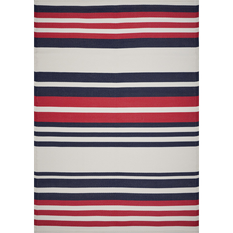 Tapis rayé rouge intérieur / extérieur Keedon, Rectangle 5 pi x 7 pi