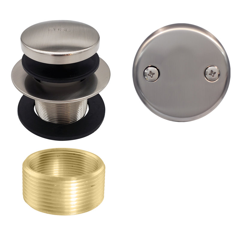 Universal Thread Bathtub Tip-Toe Drain with 2-Hole Overflow, Satin Nickel
