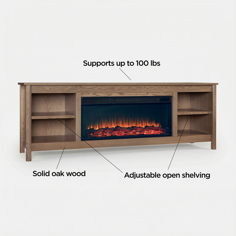 Kells 81" Electric Fireplace TV Stand, Antique Oak