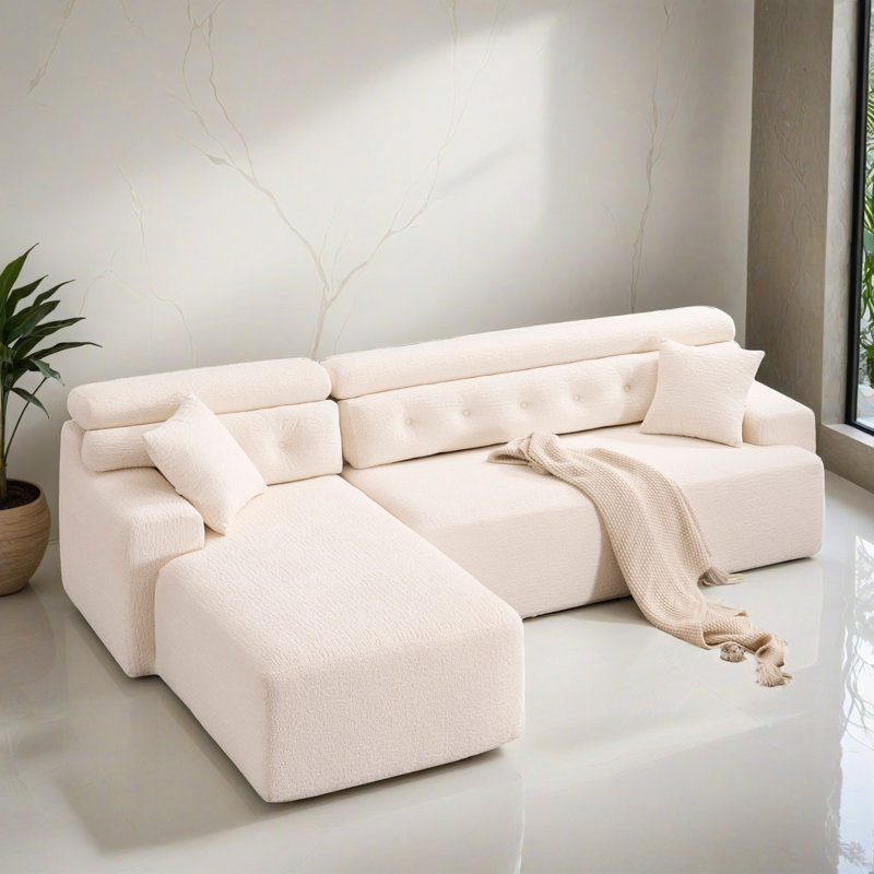 Canapé-lit modulaire 2 pièces pour salon, Chenille blanc antique