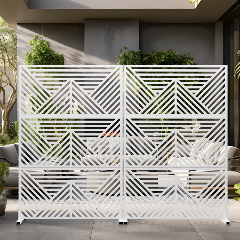 Motif de panneau d'intimité en métal, Blanc, 72" H x 47" W x 16" D