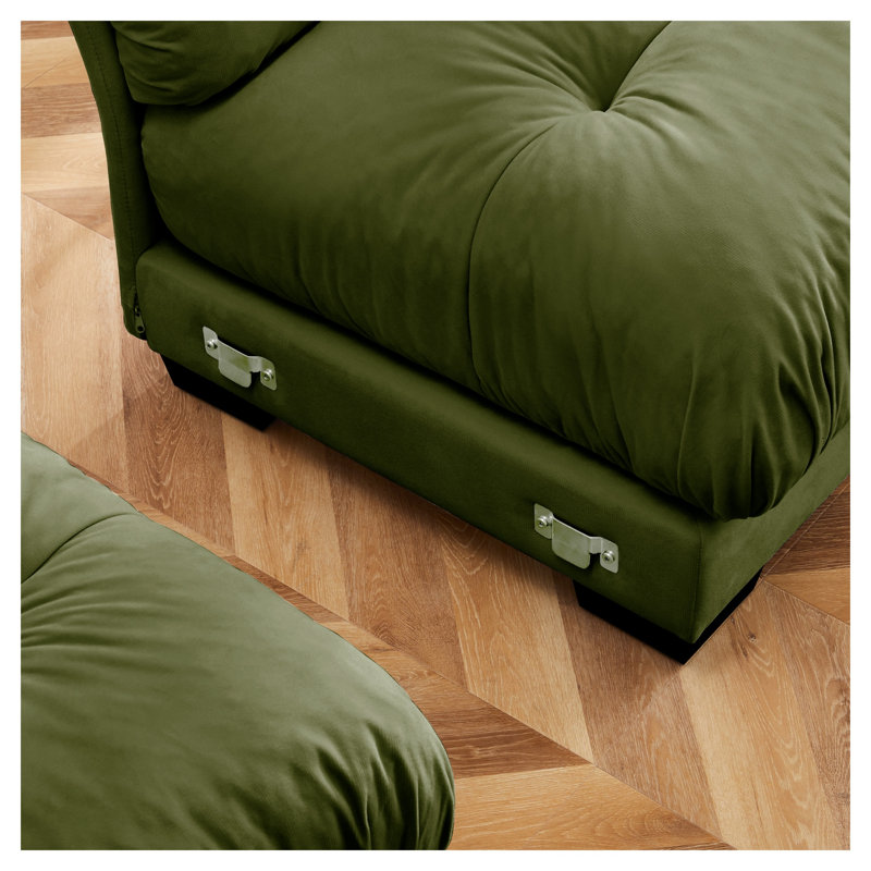 Canapé modulaire 1 place en velours avec accoudoirs et coussin vert olive, Vert olive